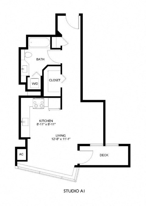 A black and white image of a floor plan for a Studio A1.